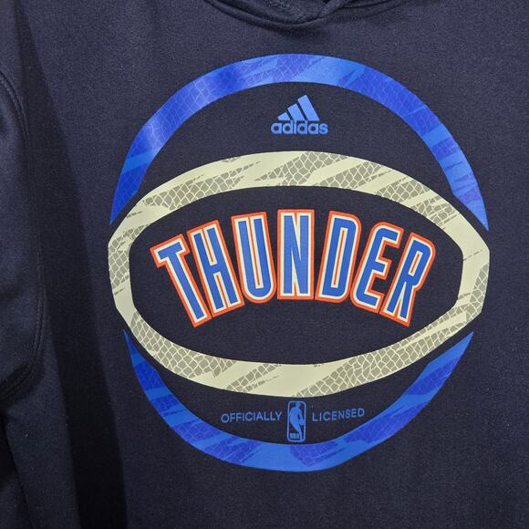 OKC Thunder Hoodie Blue Adidas Pullover Sweatshirt Sweater Oklahoma City Mens L - Picture 3 of 8
